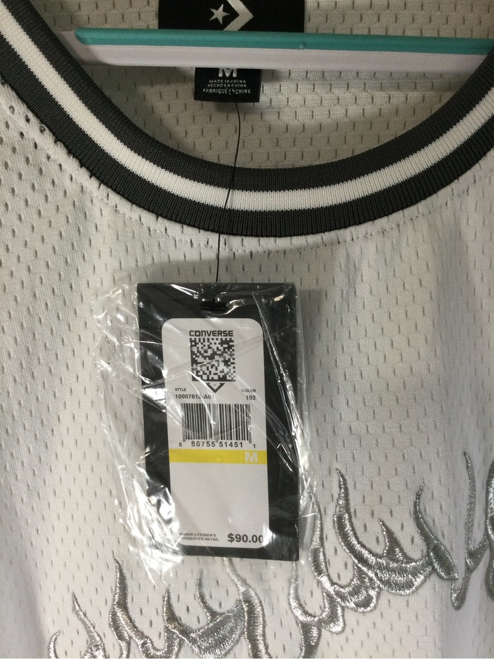 Converse White Mesh Tank with Silver Flame Detail